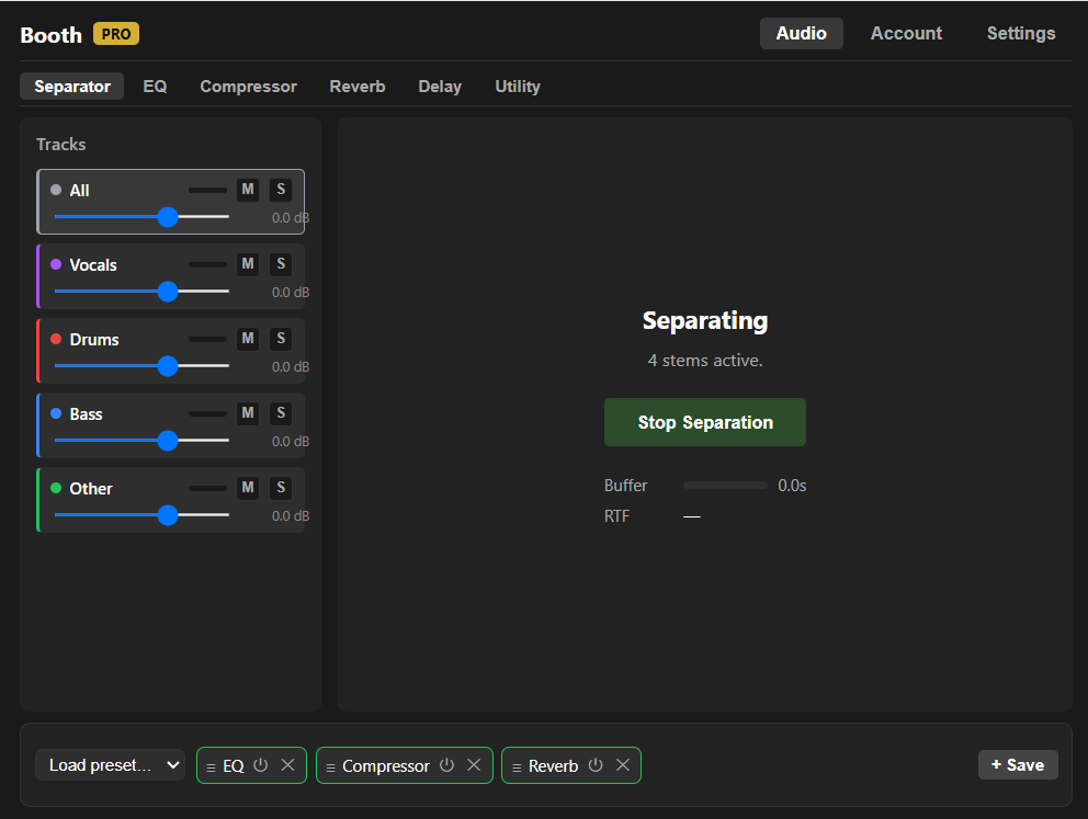 Nerdybooth Separator view (Dark theme)